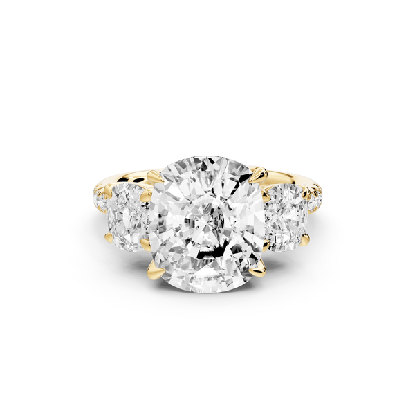 Mia - 5ct 14k yellow gold ecushion Trellis Basket Diamond Pavé half band Engagement Ring - Mr. Alex Jewelry