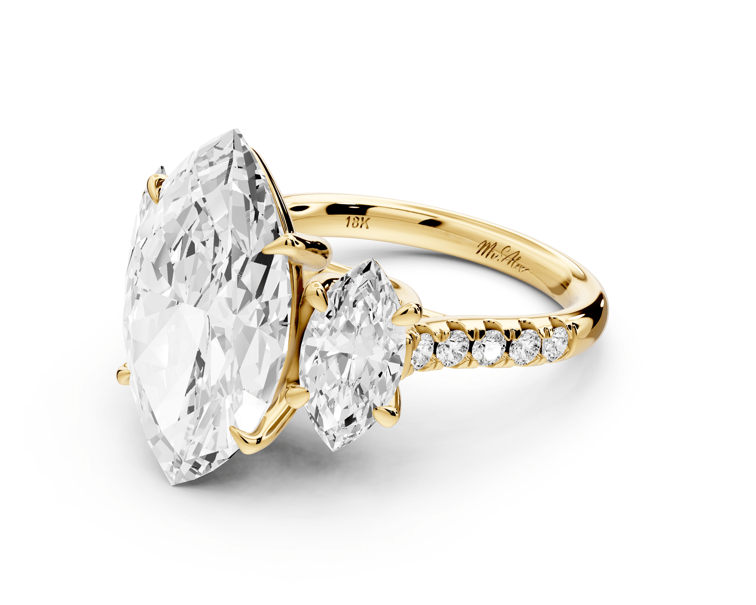 Mia - 5ct 14k yellow gold marquise Trellis Basket Diamond Pavé half band Engagement Ring - Mr. Alex Jewelry