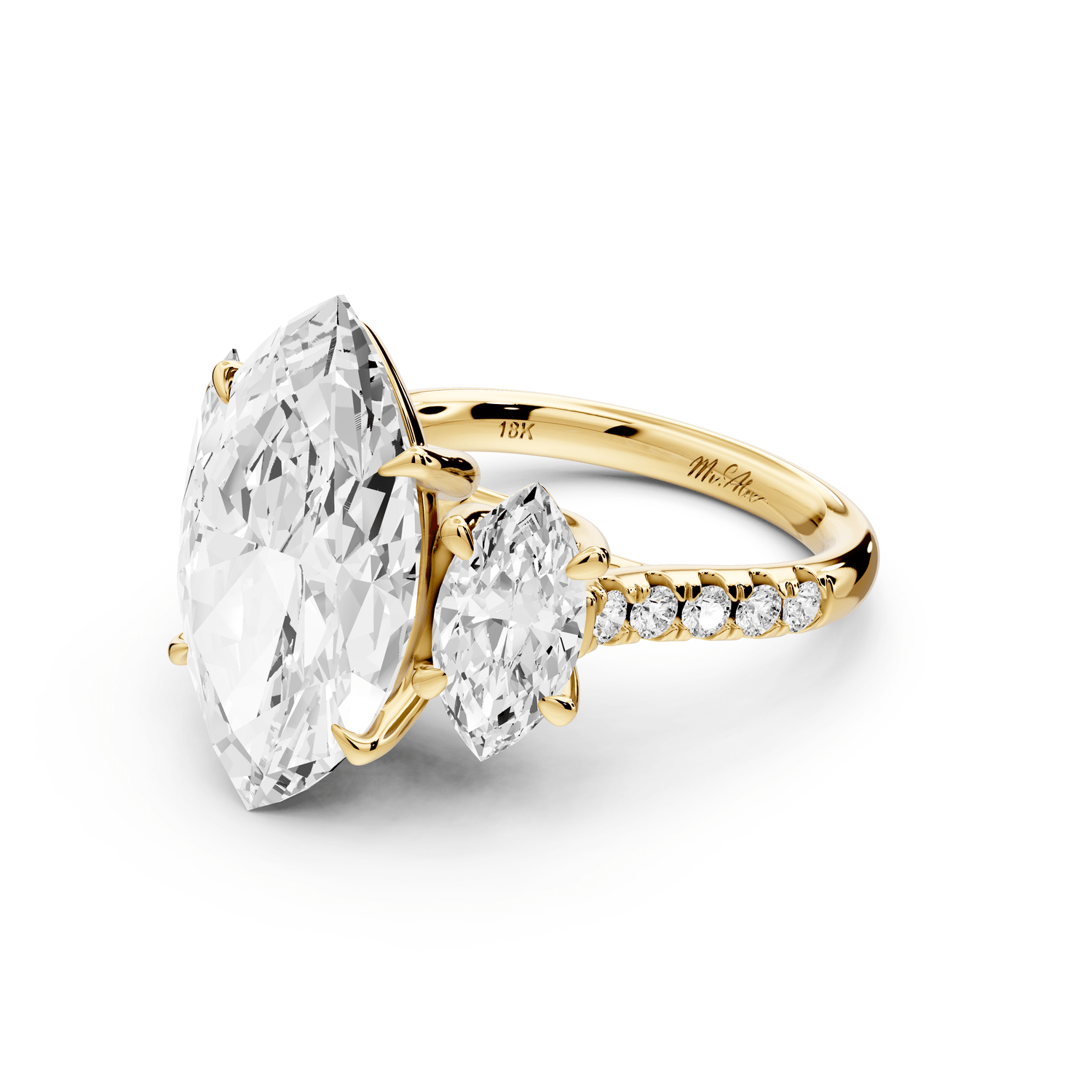 Mia - 5ct 14k yellow gold marquise Trellis Basket Diamond Pavé half band Engagement Ring - Mr. Alex Jewelry