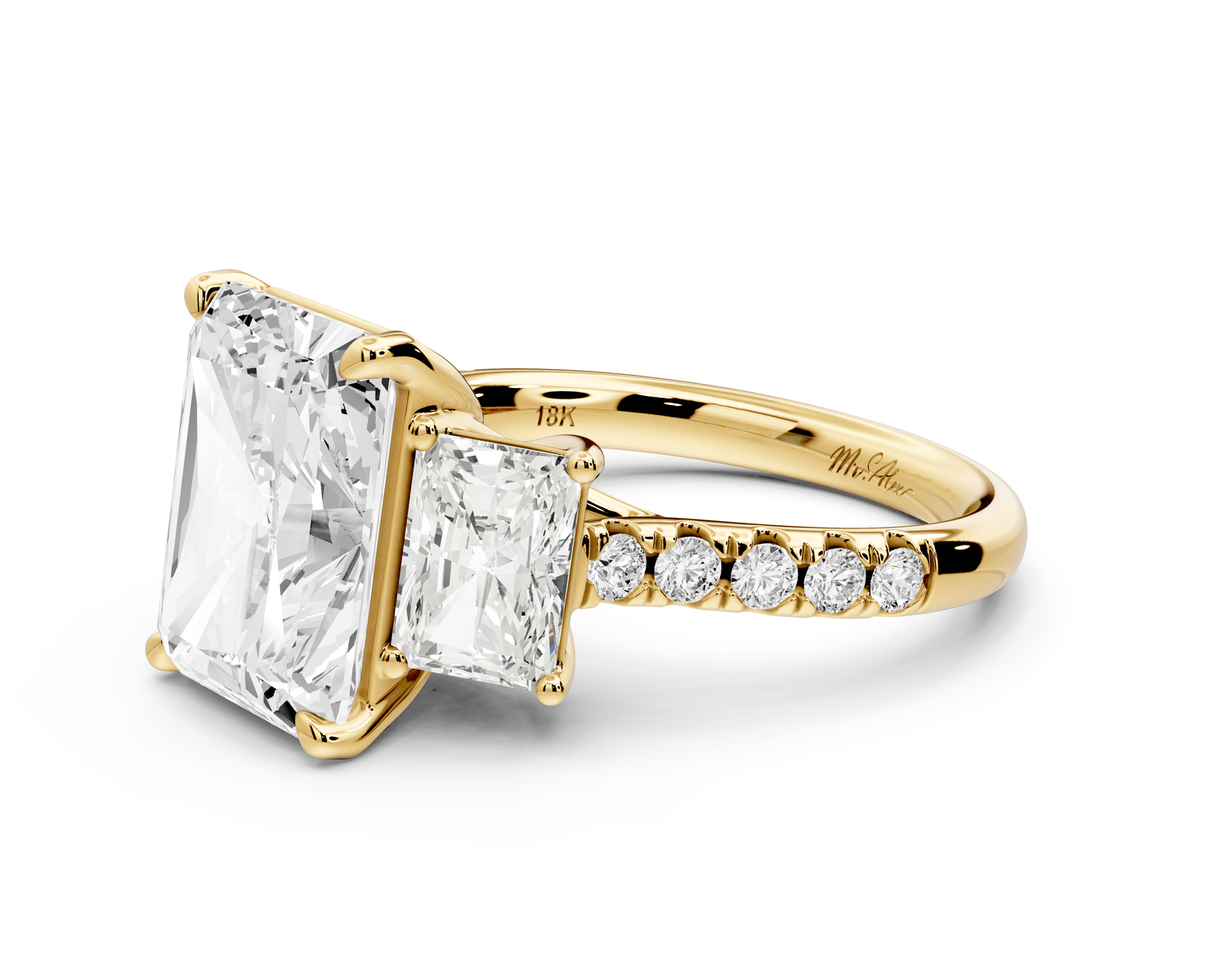 Mia - 5ct 14k yellow gold radiant Trellis Basket Diamond Pavé half band Engagement Ring - Mr. Alex Jewelry