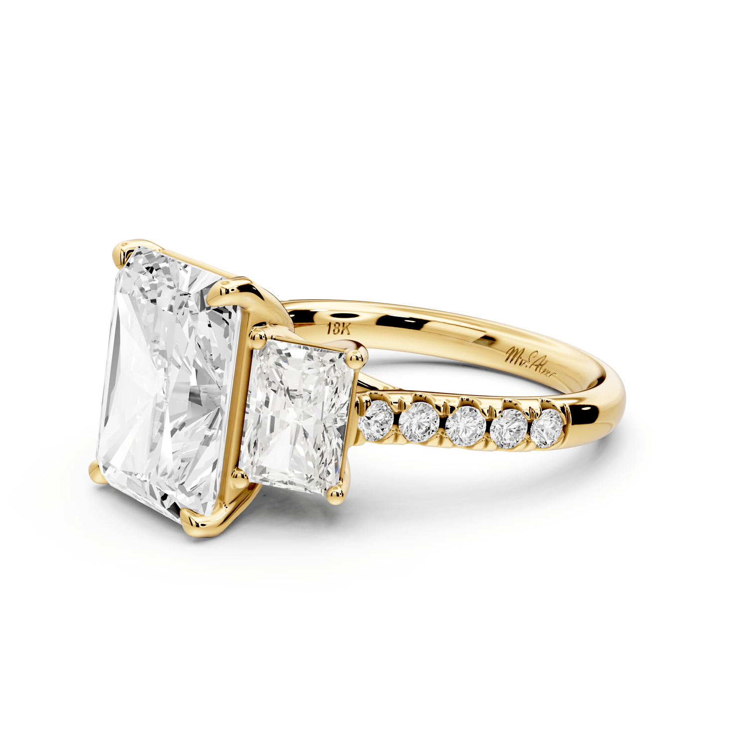 Mia - 5ct 14k yellow gold radiant Trellis Basket Diamond Pavé half band Engagement Ring - Mr. Alex Jewelry
