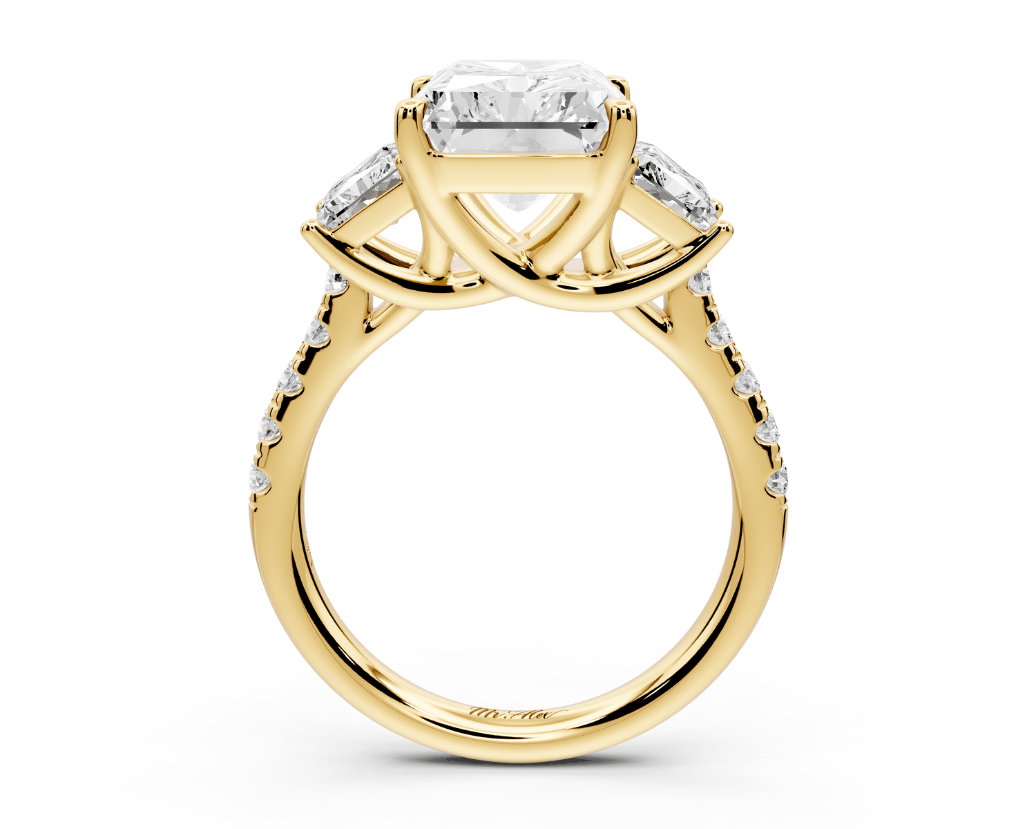 Mia - 5ct 14k yellow gold radiant Trellis Basket Diamond Pavé half band Engagement Ring - Mr. Alex Jewelry