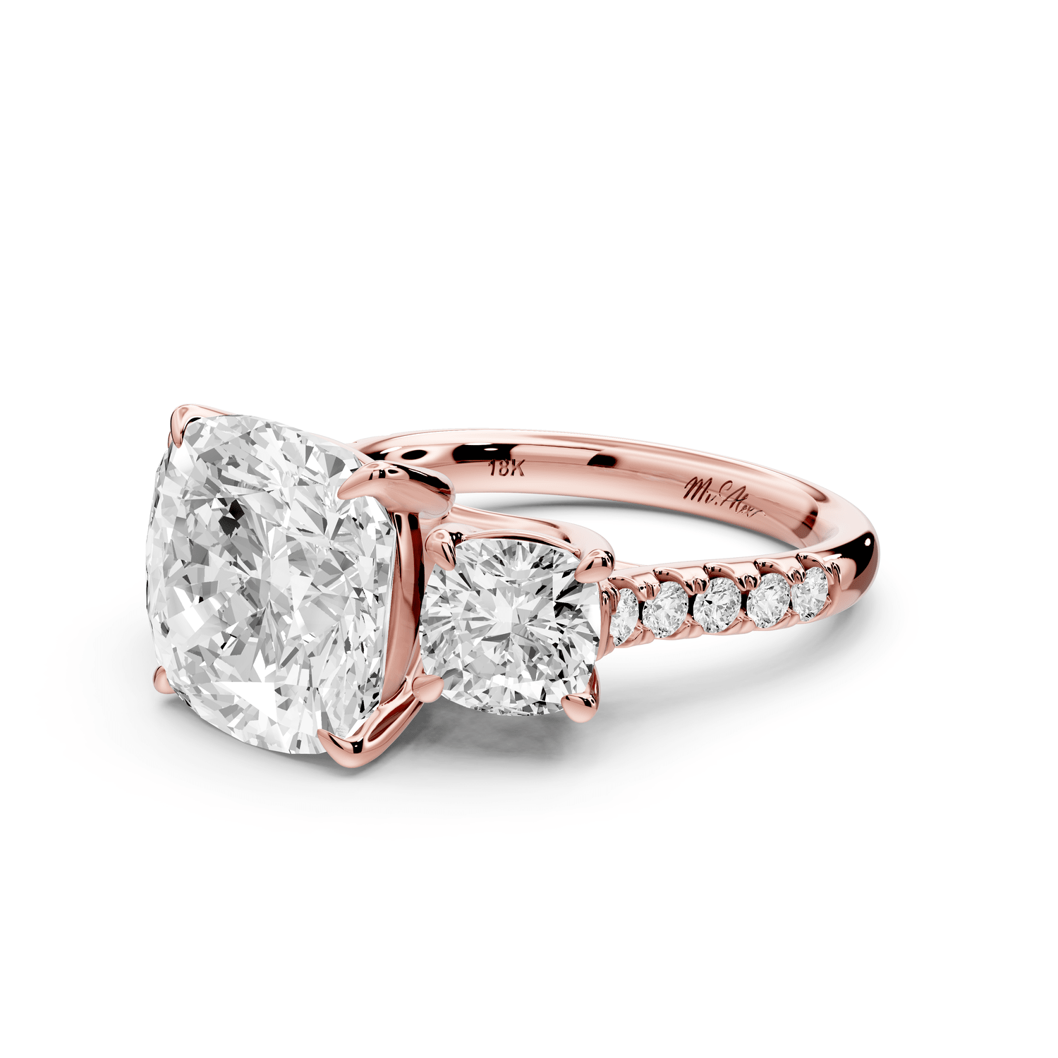 Mia - 5ct 18k rose gold cushion Trellis Basket Diamond Pavé half band Engagement Ring - Mr. Alex Jewelry