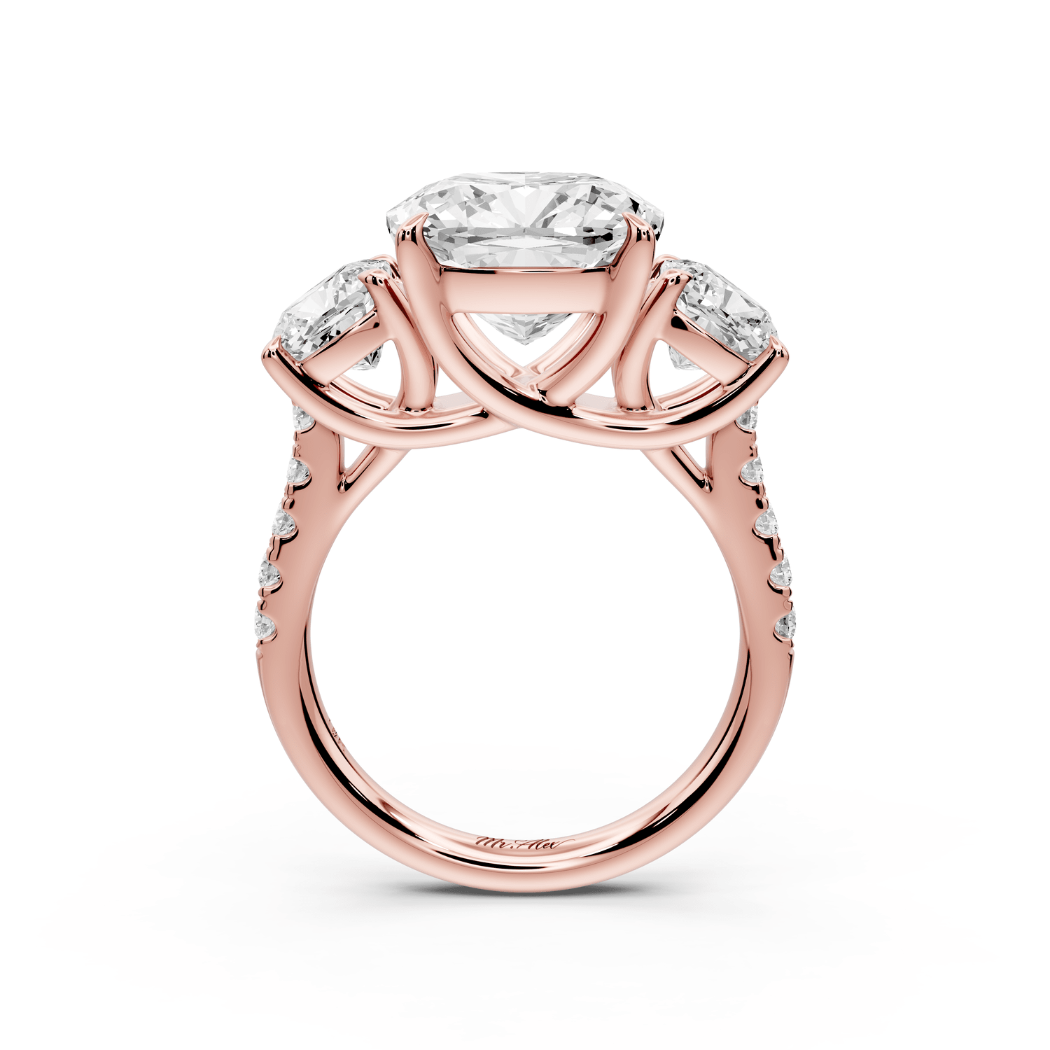 Mia - 5ct 18k rose gold cushion Trellis Basket Diamond Pavé half band Engagement Ring - Mr. Alex Jewelry