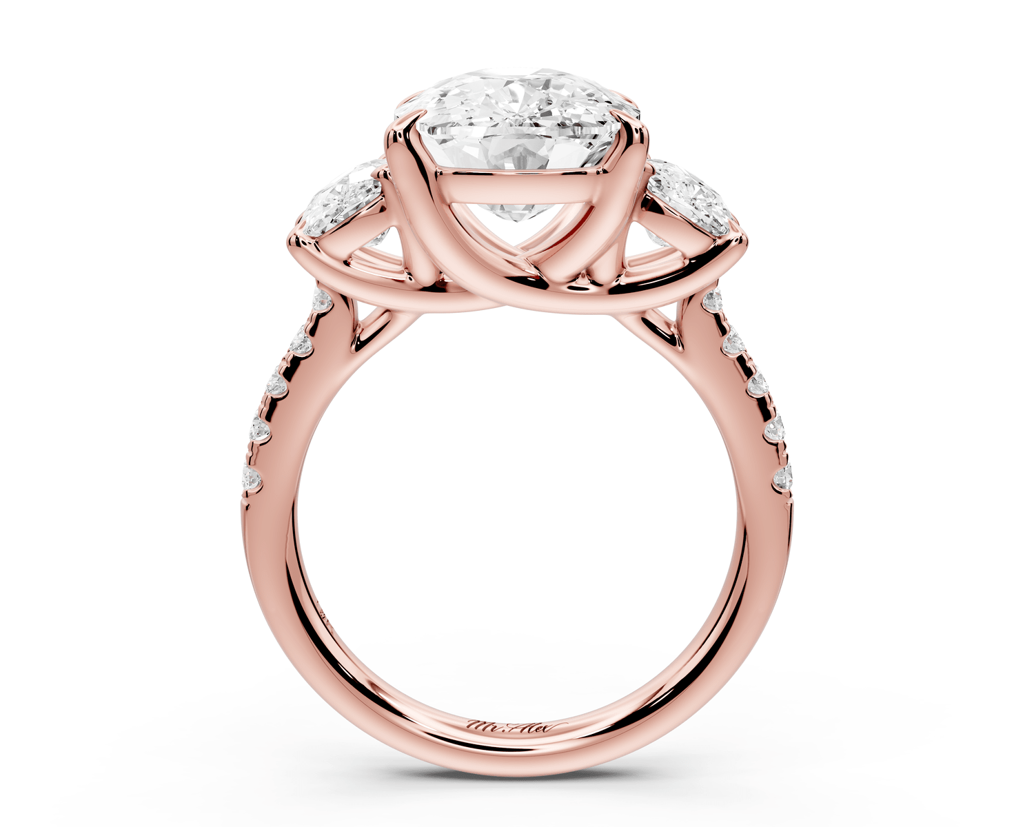 Mia - 5ct 18k rose gold ecushion Trellis Basket Diamond Pavé half band Engagement Ring - Mr. Alex Jewelry