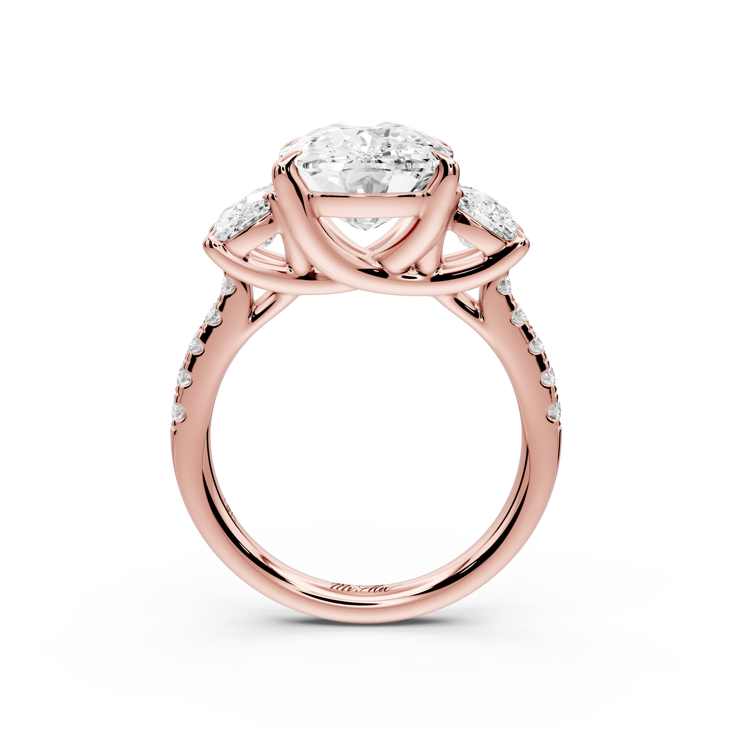 Mia - 5ct 18k rose gold ecushion Trellis Basket Diamond Pavé half band Engagement Ring - Mr. Alex Jewelry