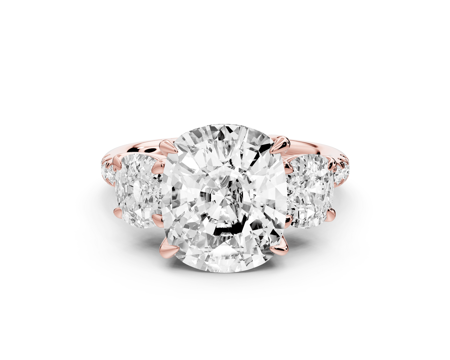 Mia - 5ct 18k rose gold ecushion Trellis Basket Diamond Pavé half band Engagement Ring - Mr. Alex Jewelry