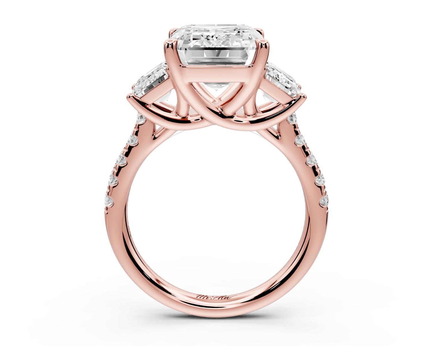 Mia - 5ct 18k rose gold emerald Trellis Basket Diamond Pavé half band Engagement Ring - Mr. Alex Jewelry
