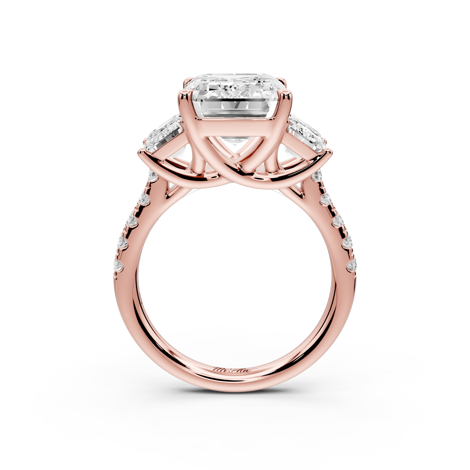 Mia - 5ct 18k rose gold emerald Trellis Basket Diamond Pavé half band Engagement Ring - Mr. Alex Jewelry