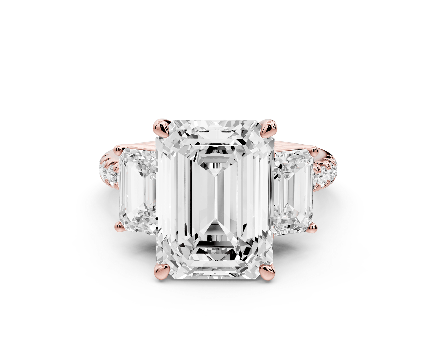 Mia - 5ct 18k rose gold emerald Trellis Basket Diamond Pavé half band Engagement Ring - Mr. Alex Jewelry