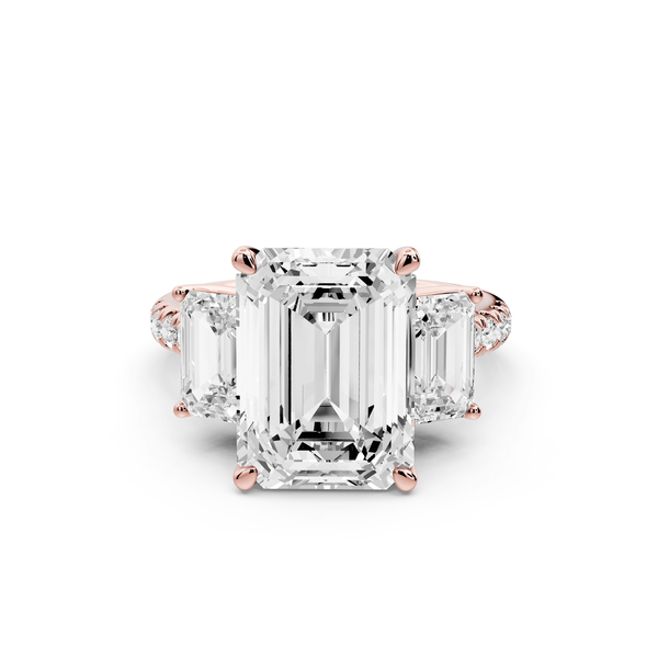 Mia - 5ct 18k rose gold emerald Trellis Basket Diamond Pavé half band Engagement Ring - Mr. Alex Jewelry