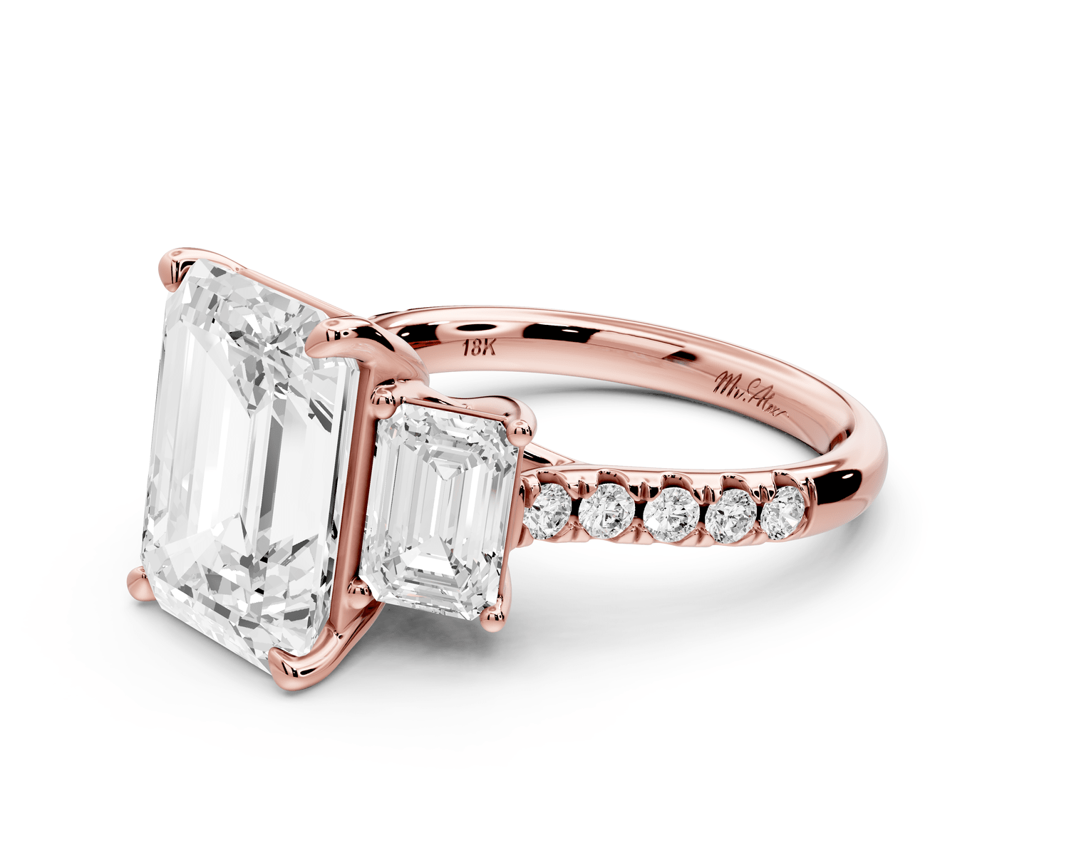Mia - 5ct 18k rose gold emerald Trellis Basket Diamond Pavé half band Engagement Ring - Mr. Alex Jewelry