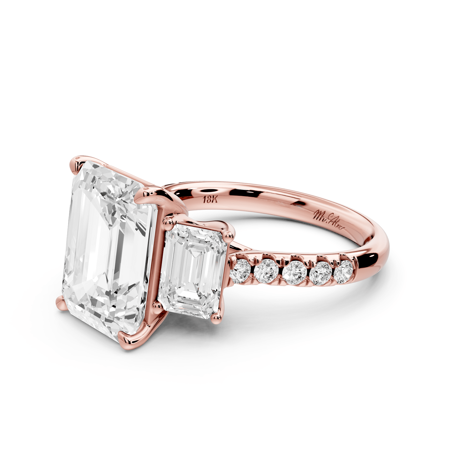 Mia - 5ct 18k rose gold emerald Trellis Basket Diamond Pavé half band Engagement Ring - Mr. Alex Jewelry
