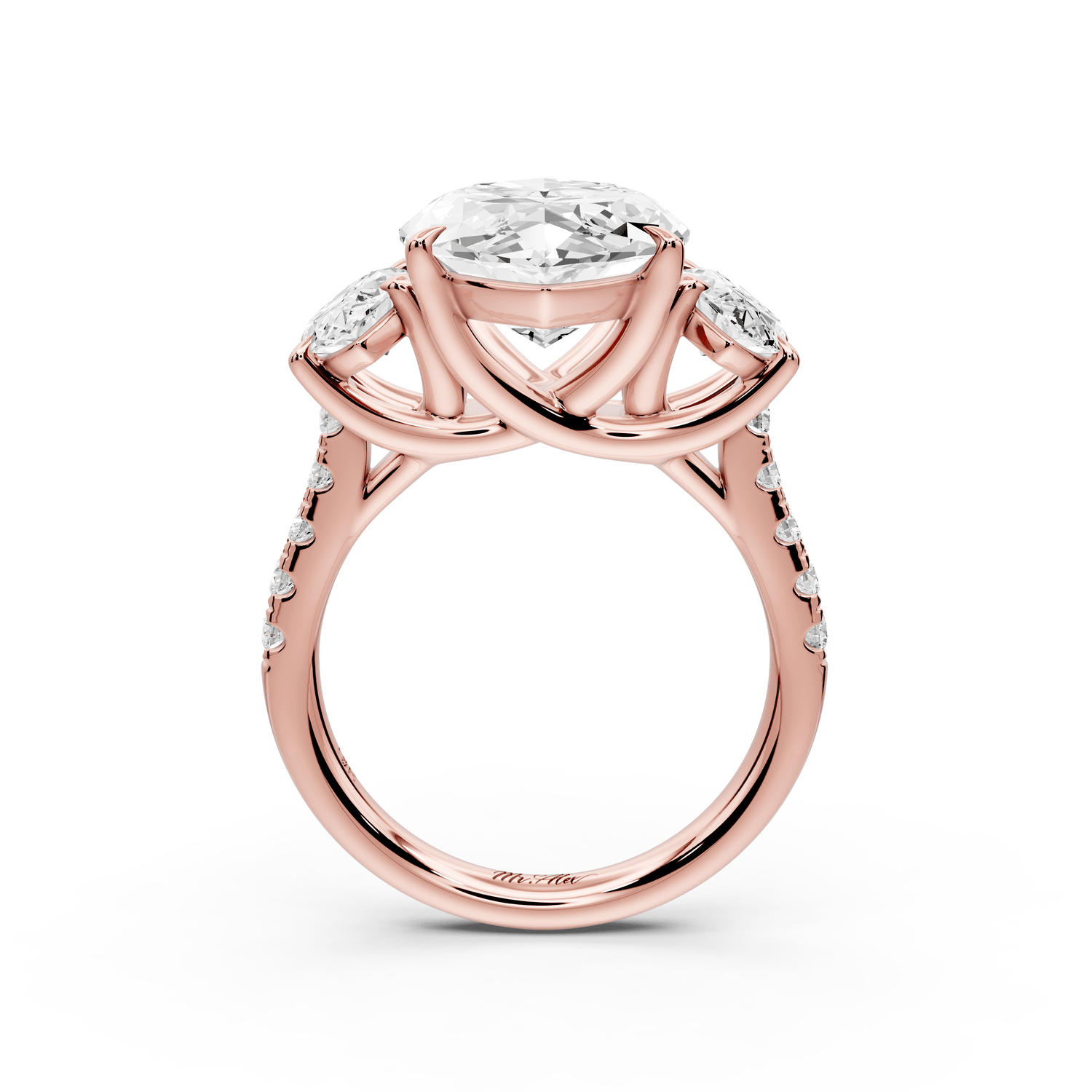 Mia - 5ct 18k rose gold marquise Trellis Basket Diamond Pavé half band Engagement Ring - Mr. Alex Jewelry