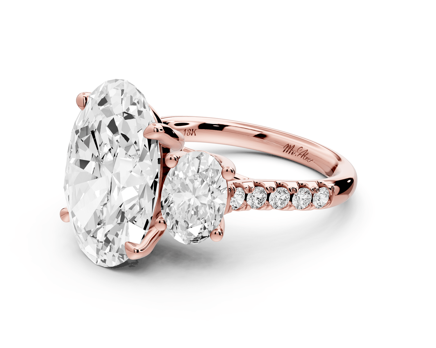 Mia - 5ct 18k rose gold oval Trellis Basket Diamond Pavé half band Engagement Ring - Mr. Alex Jewelry