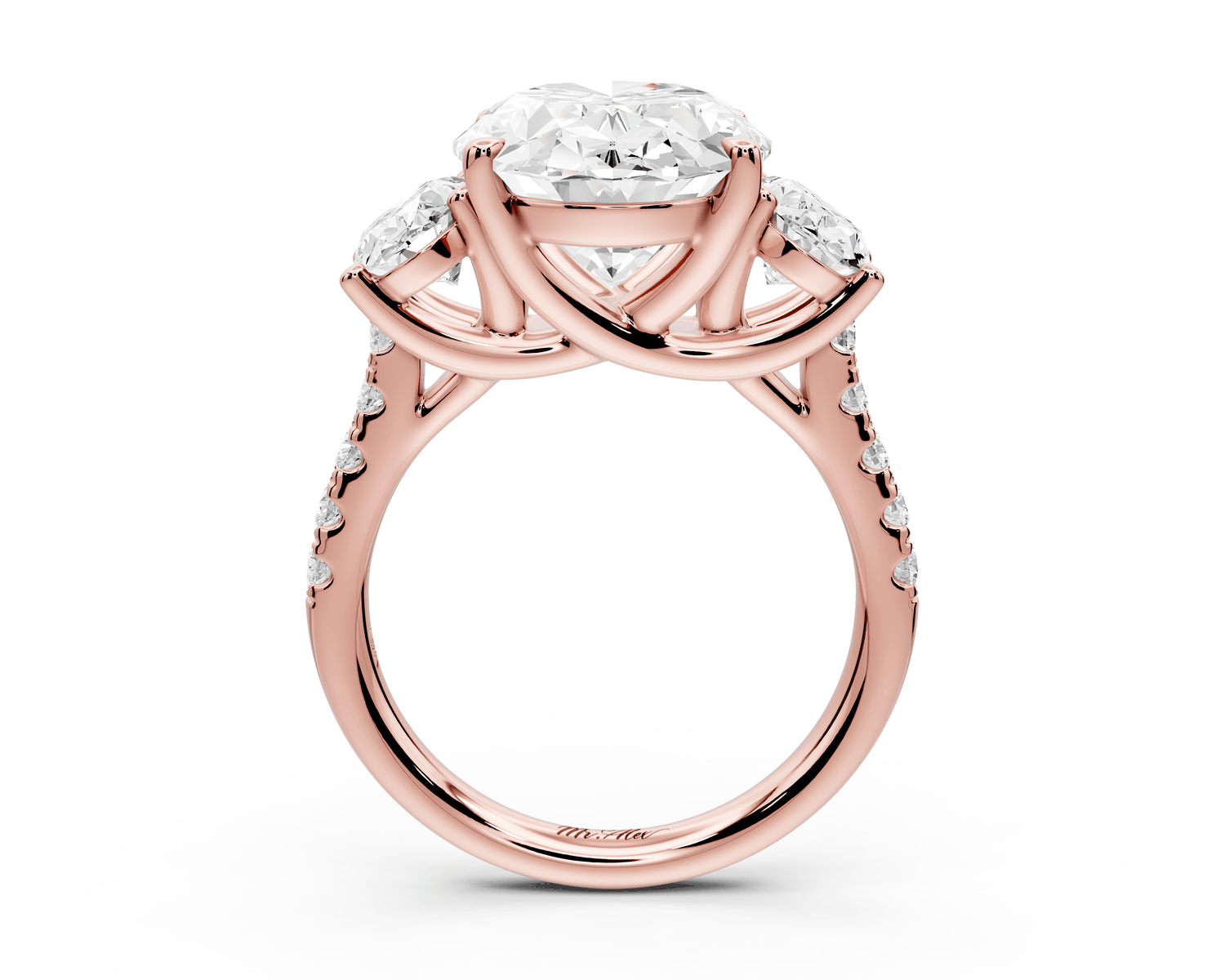 Mia - 5ct 18k rose gold oval Trellis Basket Diamond Pavé half band Engagement Ring - Mr. Alex Jewelry