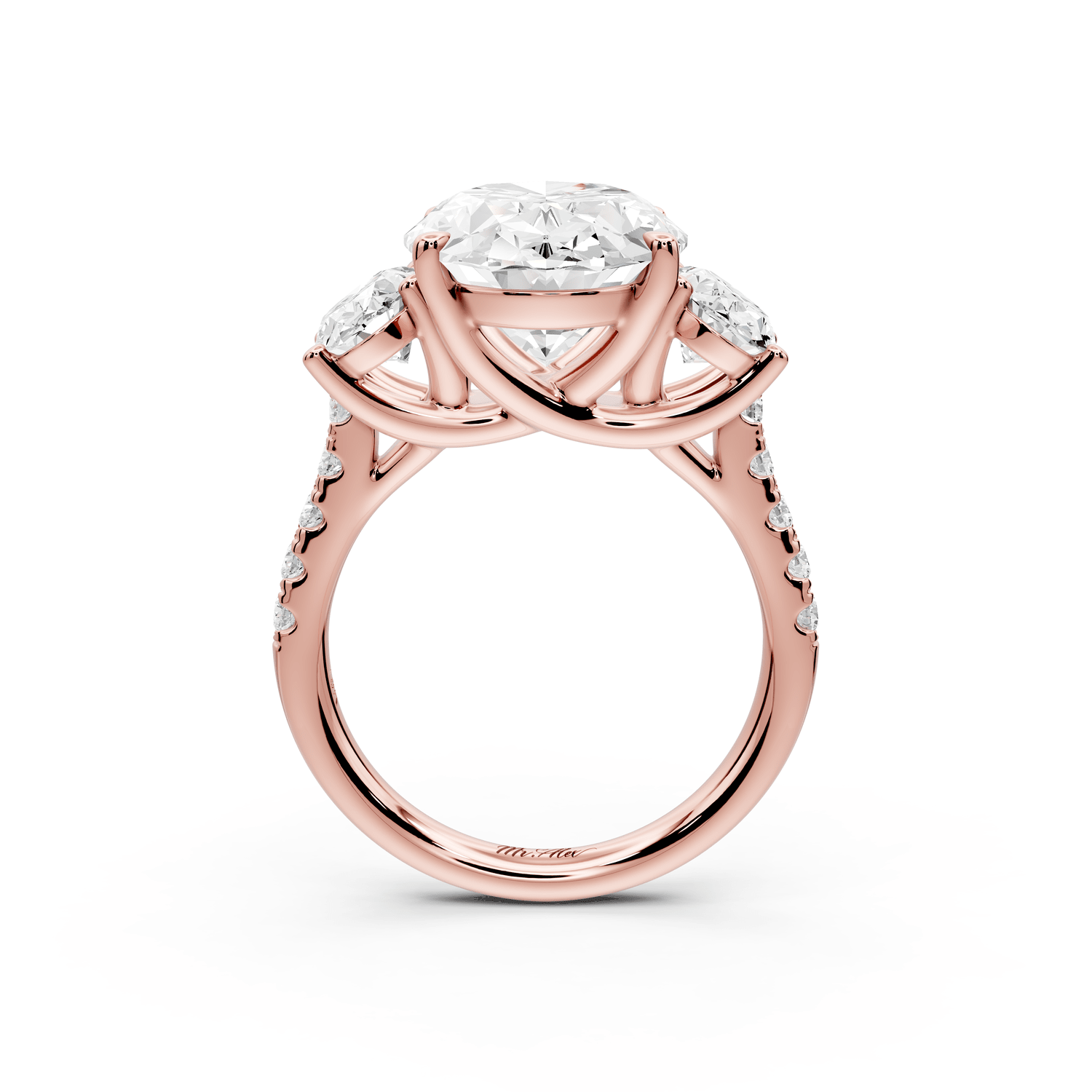 Mia - 5ct 18k rose gold oval Trellis Basket Diamond Pavé half band Engagement Ring - Mr. Alex Jewelry