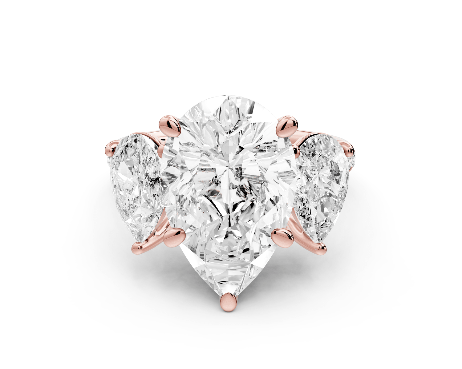 Mia - 5ct 18k rose gold pear Trellis Basket Diamond Pavé half band Engagement Ring - Mr. Alex Jewelry