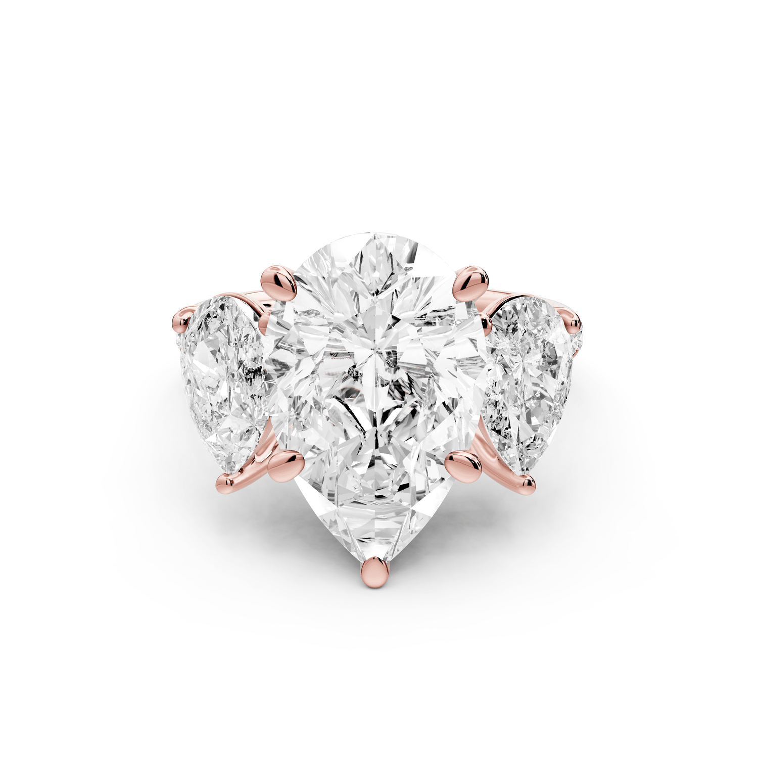 Mia - 5ct 18k rose gold pear Trellis Basket Diamond Pavé half band Engagement Ring - Mr. Alex Jewelry
