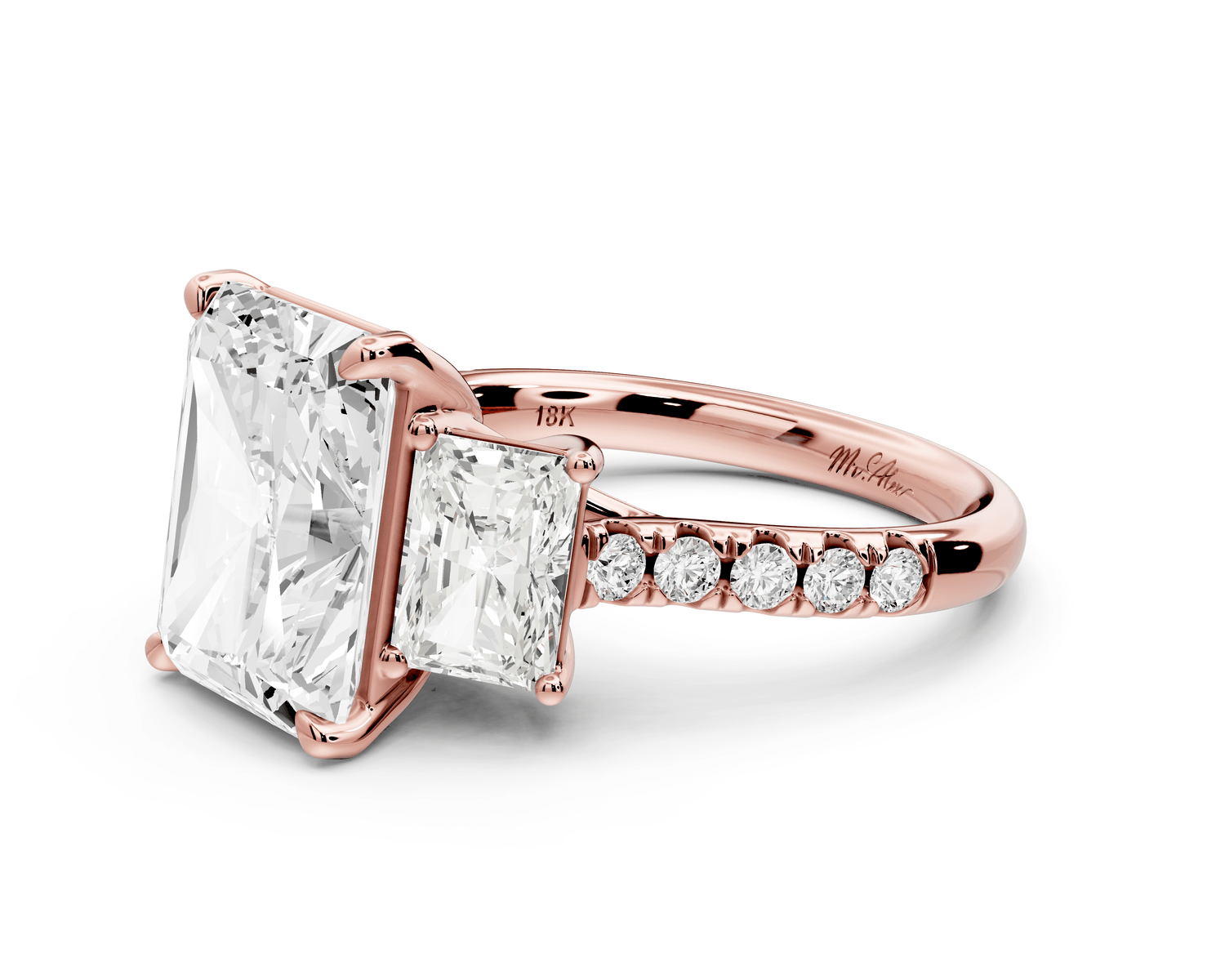 Mia - 5ct 18k rose gold radiant Trellis Basket Diamond Pavé half band Engagement Ring - Mr. Alex Jewelry
