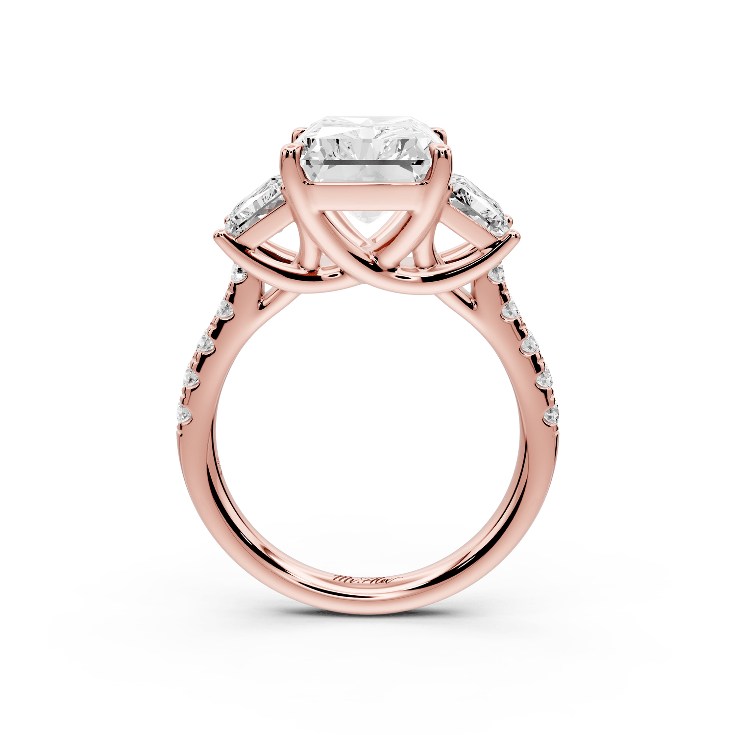Mia - 5ct 18k rose gold radiant Trellis Basket Diamond Pavé half band Engagement Ring - Mr. Alex Jewelry