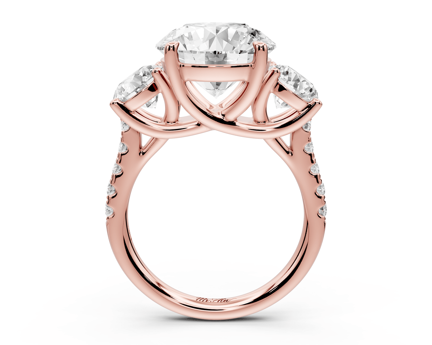 Mia - 5ct 18k rose gold round Trellis Basket Diamond Pavé half band Engagement Ring - Mr. Alex Jewelry