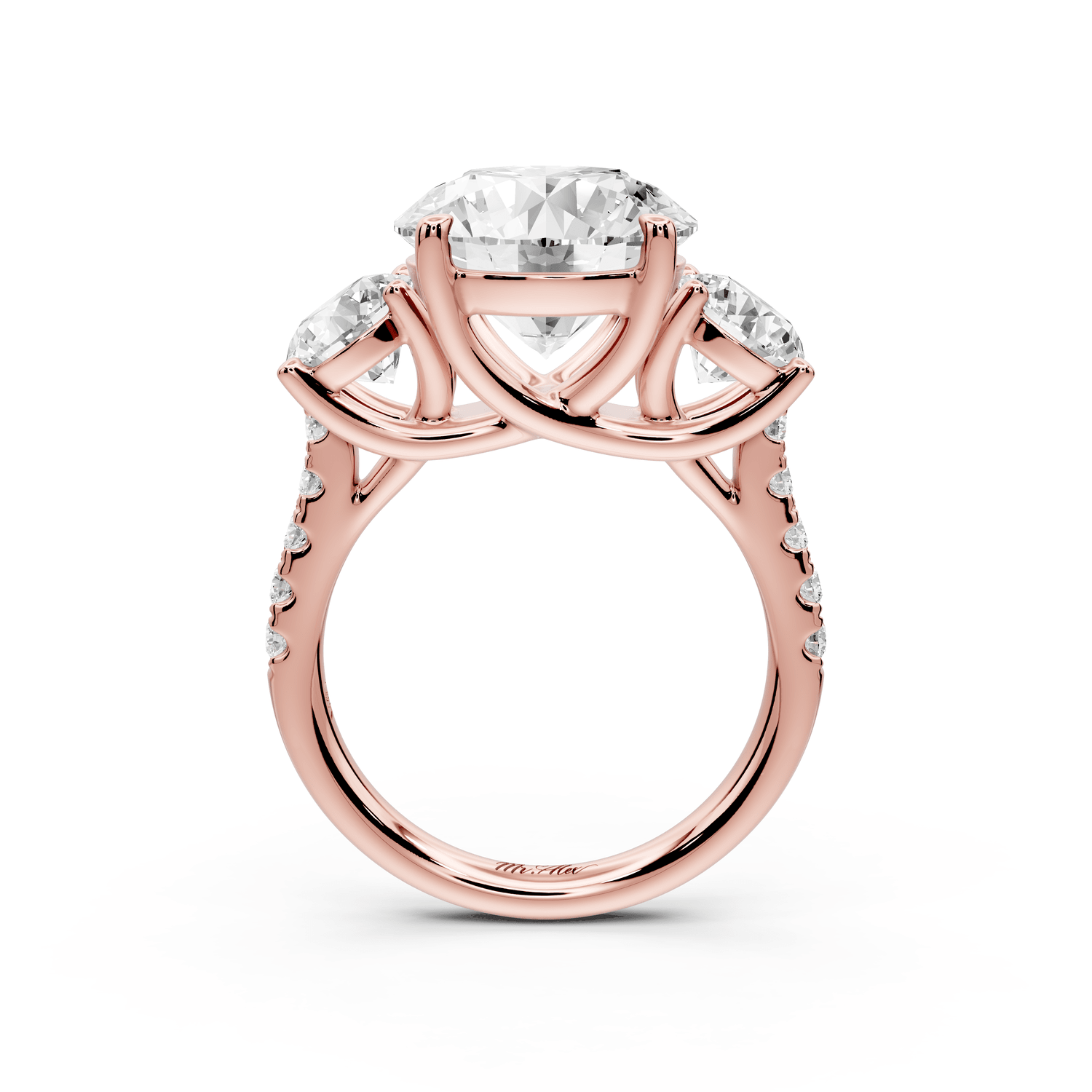 Mia - 5ct 18k rose gold round Trellis Basket Diamond Pavé half band Engagement Ring - Mr. Alex Jewelry