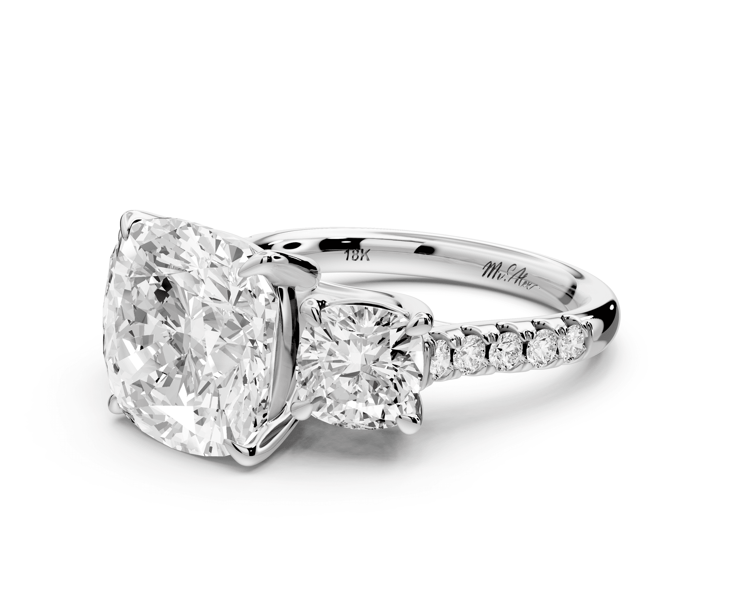 Mia - 5ct 18k white gold cushion Trellis Basket Diamond Pavé half band Engagement Ring - Mr. Alex Jewelry