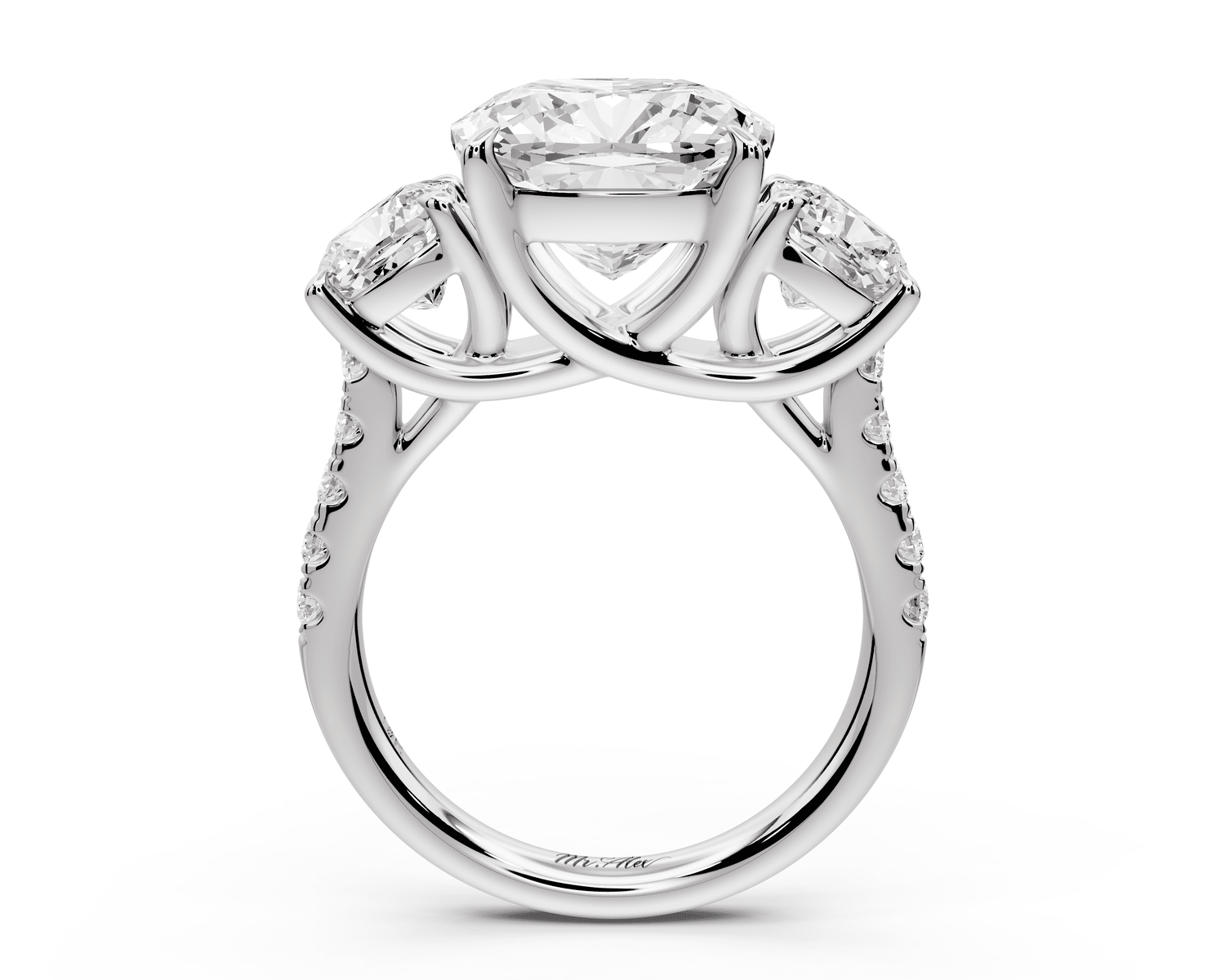 Mia - 5ct 18k white gold cushion Trellis Basket Diamond Pavé half band Engagement Ring - Mr. Alex Jewelry