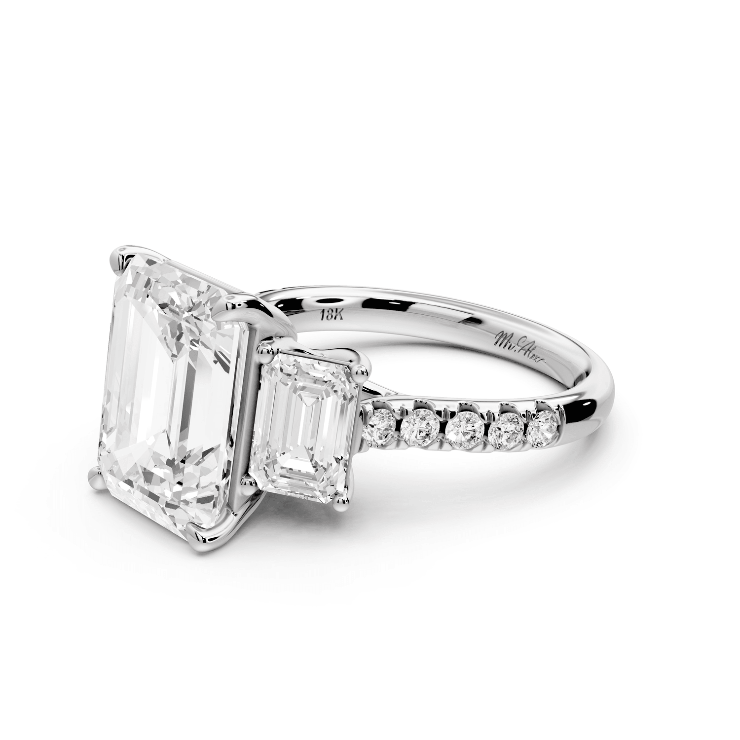 Mia - 5ct 18k white gold emerald Trellis Basket Diamond Pavé half band Engagement Ring - Mr. Alex Jewelry