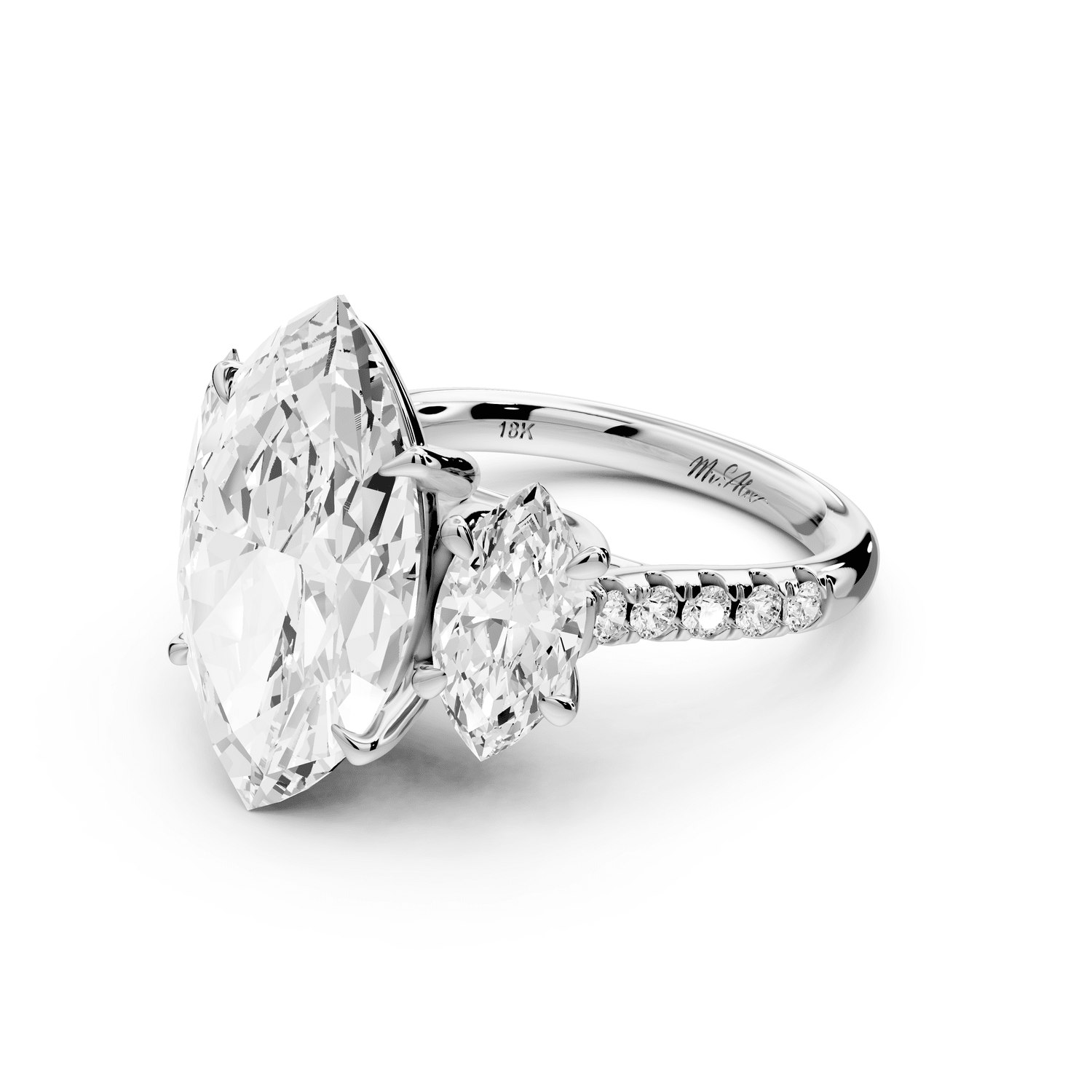 Mia - 5ct 18k white gold marquise Trellis Basket Diamond Pavé half band Engagement Ring - Mr. Alex Jewelry