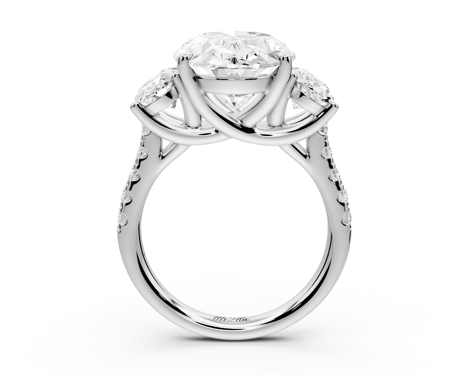 Mia - 5ct 18k white gold oval Trellis Basket Diamond Pavé half band Engagement Ring - Mr. Alex Jewelry