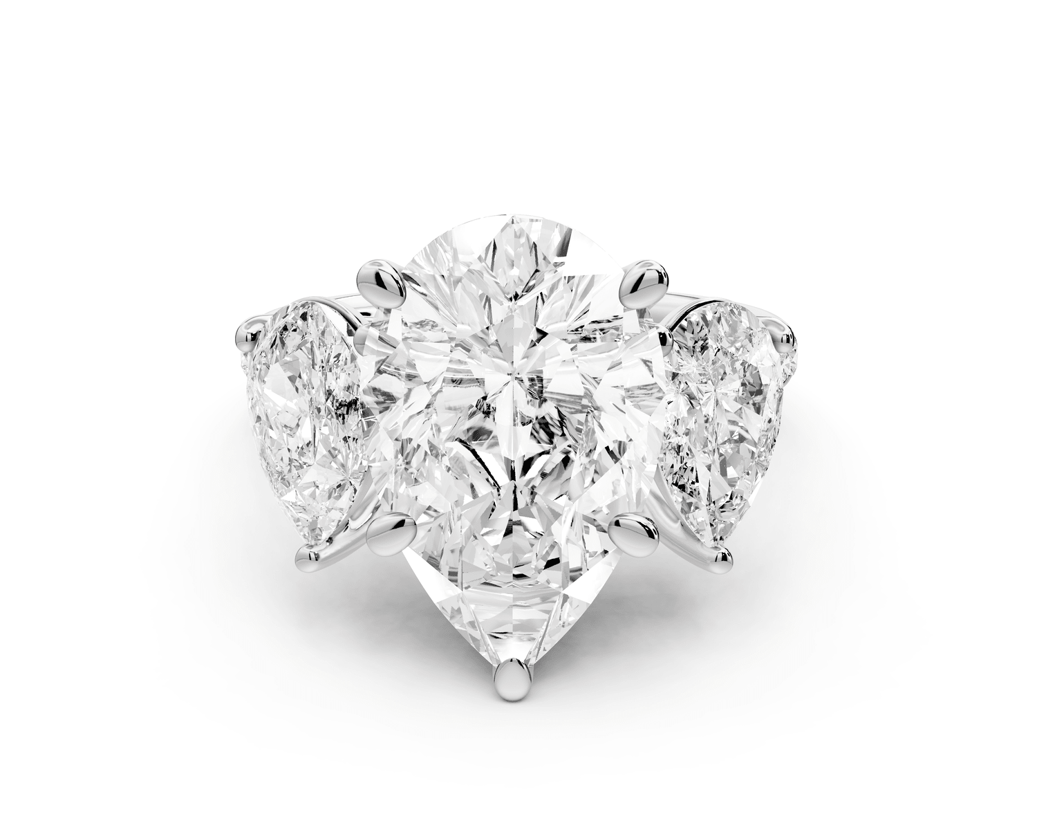 Mia - 5ct 18k white gold pear Trellis Basket Diamond Pavé half band Engagement Ring - Mr. Alex Jewelry