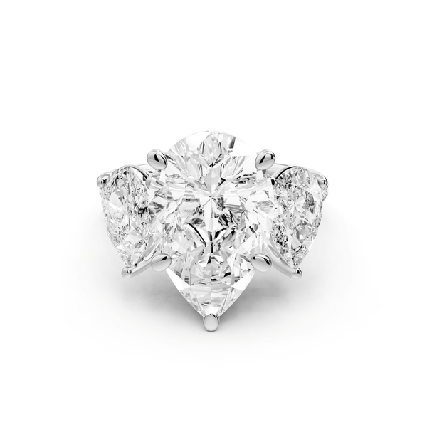 Mia - 5ct 18k white gold pear Trellis Basket Diamond Pavé half band Engagement Ring - Mr. Alex Jewelry