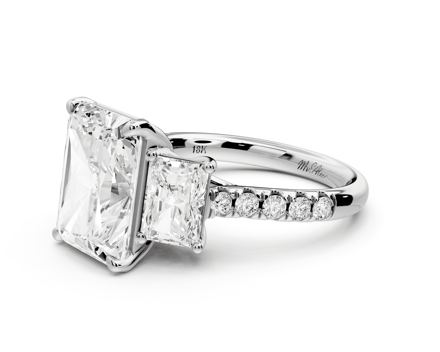 Mia - 5ct 18k white gold radiant Trellis Basket Diamond Pavé half band Engagement Ring - Mr. Alex Jewelry
