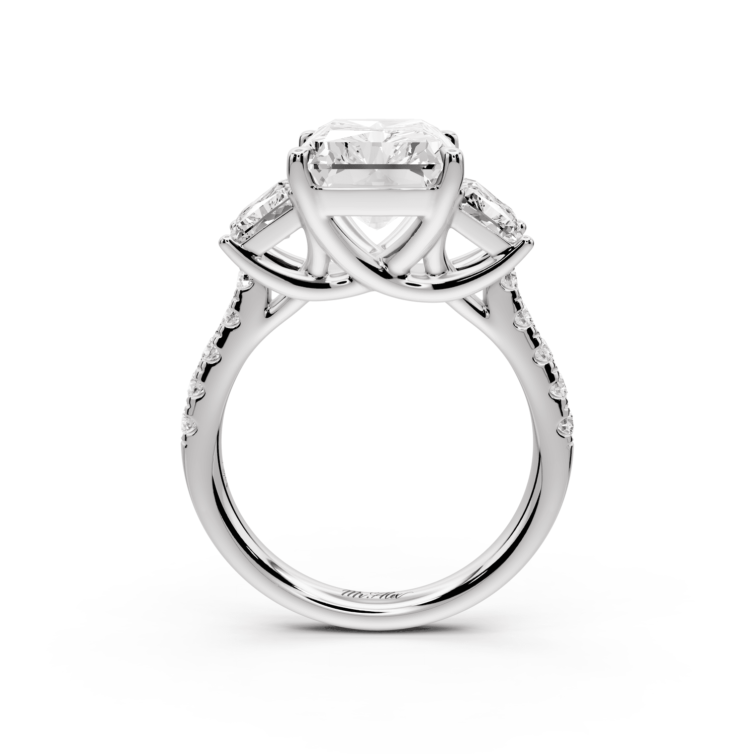 Mia - 5ct 18k white gold radiant Trellis Basket Diamond Pavé half band Engagement Ring - Mr. Alex Jewelry