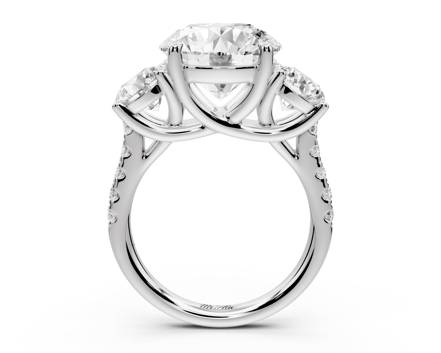 Mia - 5ct 18k white gold round Trellis Basket Diamond Pavé half band Engagement Ring - Mr. Alex Jewelry