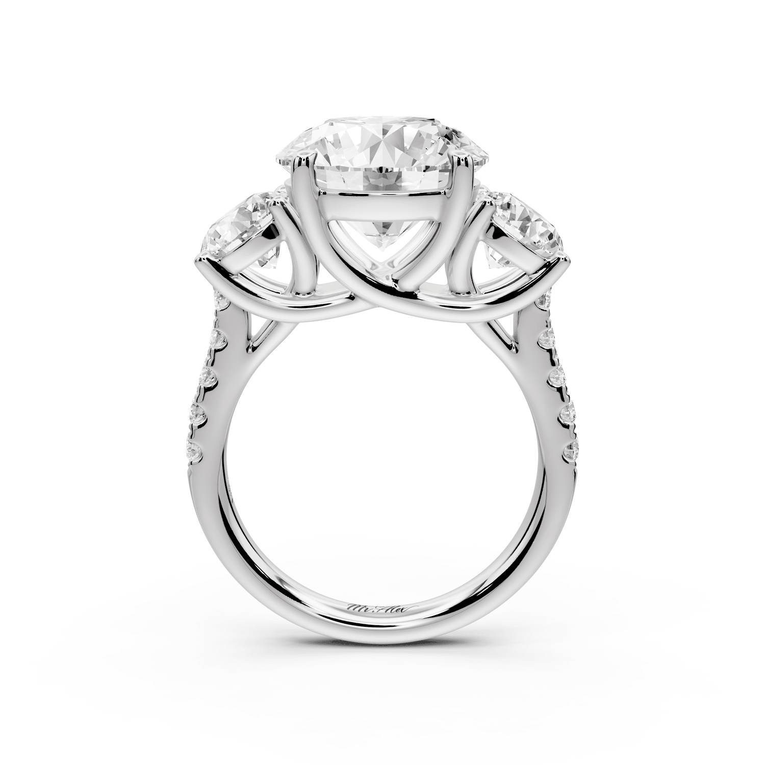 Mia - 5ct 18k white gold round Trellis Basket Diamond Pavé half band Engagement Ring - Mr. Alex Jewelry