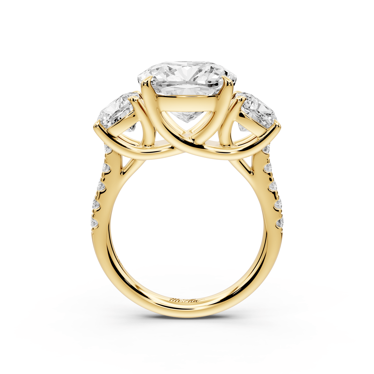 Mia - 5ct 18k yellow gold cushion Trellis Basket Diamond Pavé half band Engagement Ring - Mr. Alex Jewelry