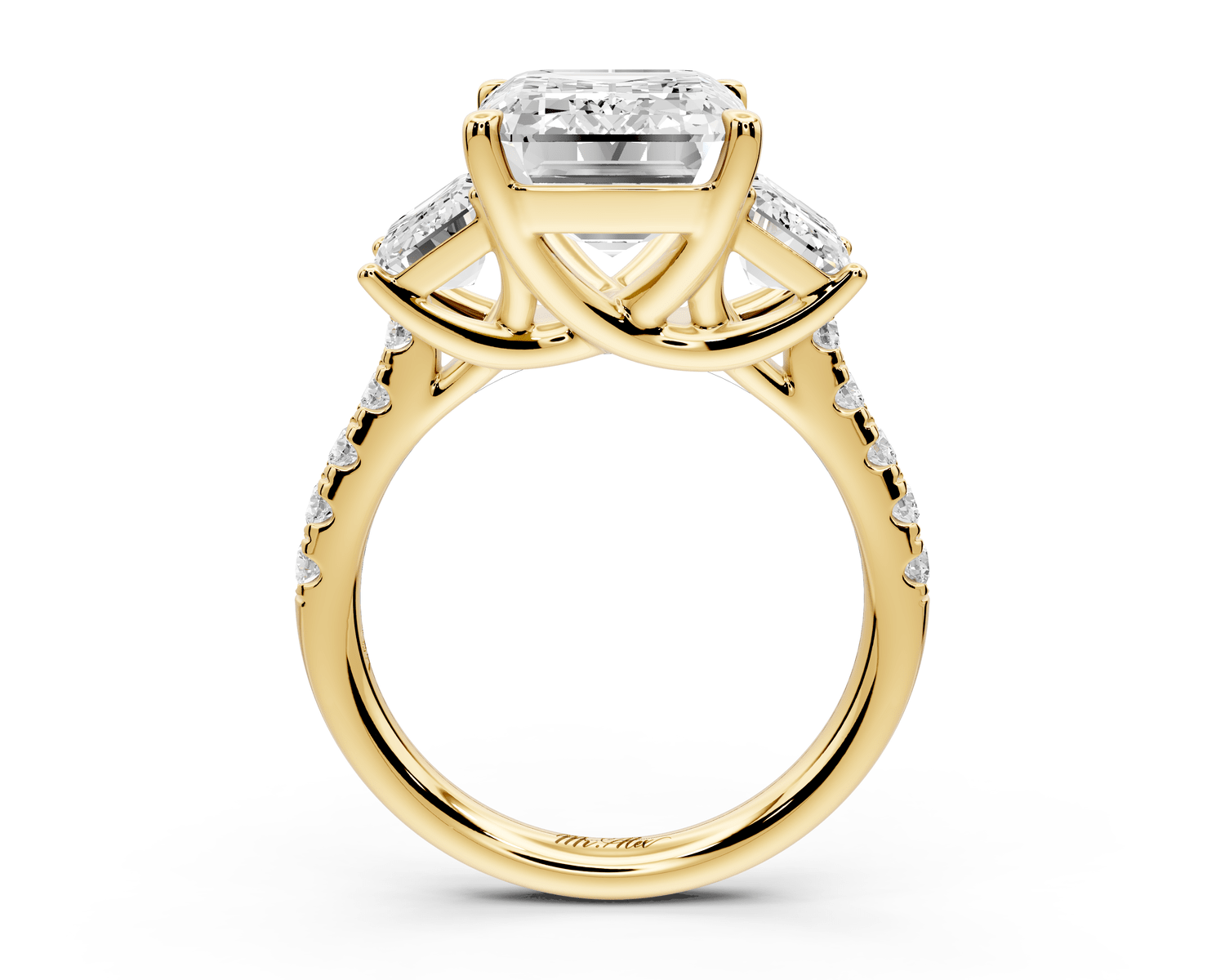 Mia - 5ct 18k yellow gold emerald Trellis Basket Diamond Pavé half band Engagement Ring - Mr. Alex Jewelry