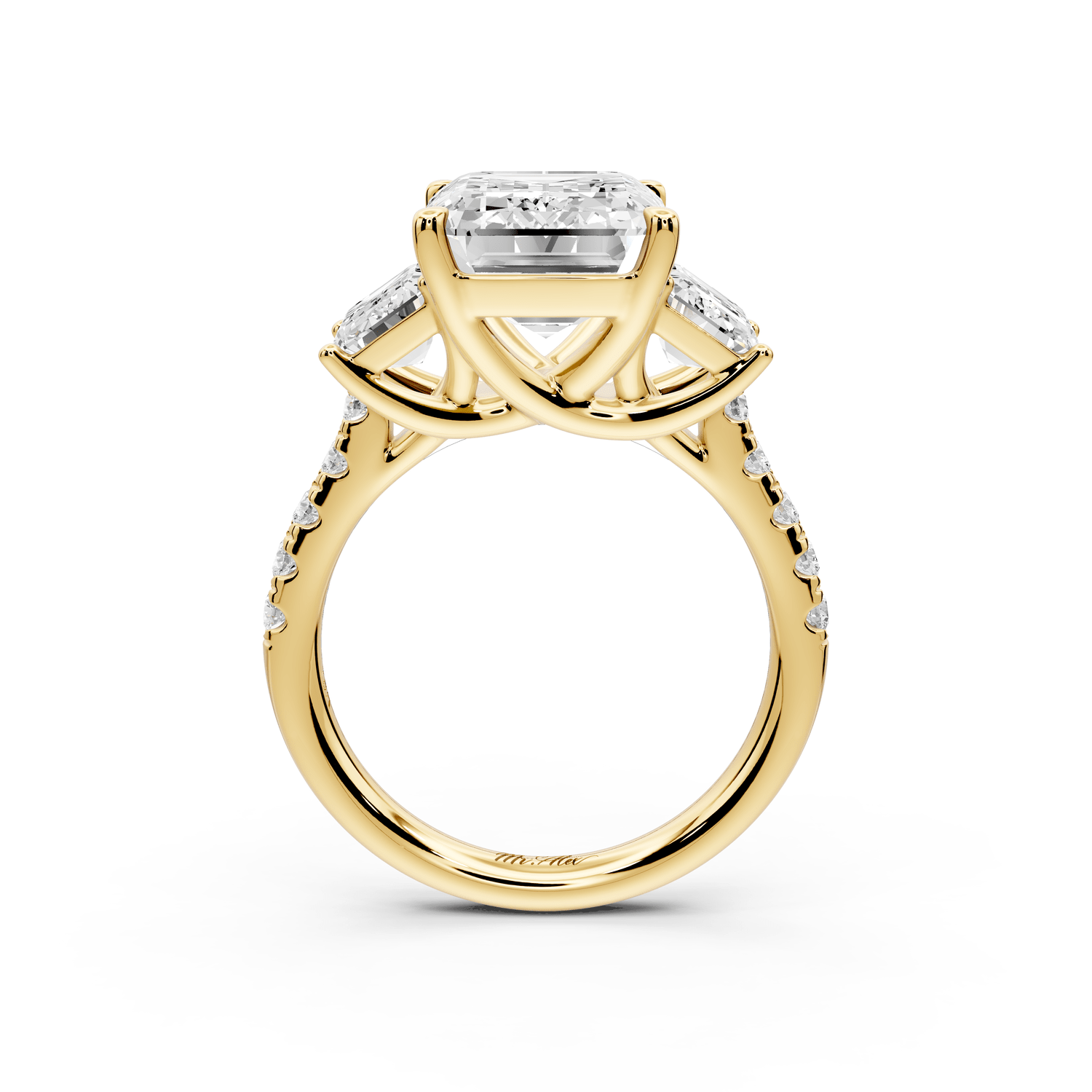 Mia - 5ct 18k yellow gold emerald Trellis Basket Diamond Pavé half band Engagement Ring - Mr. Alex Jewelry