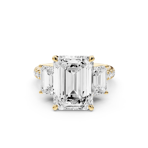Mia - 5ct 18k yellow gold emerald Trellis Basket Diamond Pavé half band Engagement Ring - Mr. Alex Jewelry