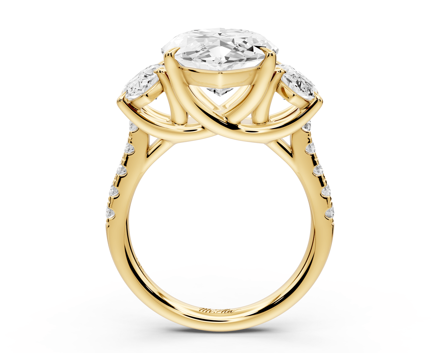 Mia - 5ct 18k yellow gold marquise Trellis Basket Diamond Pavé half band Engagement Ring - Mr. Alex Jewelry