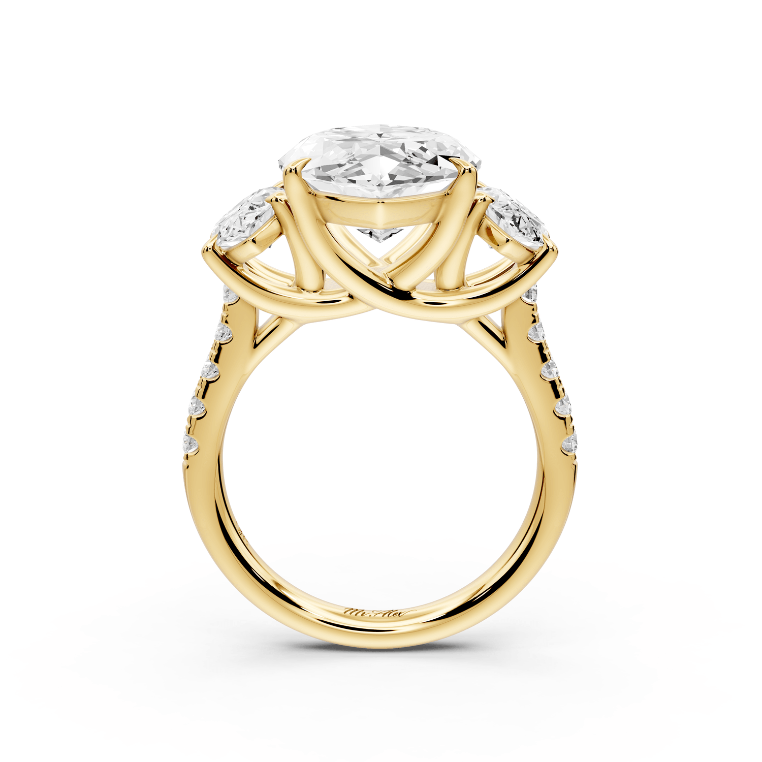 Mia - 5ct 18k yellow gold marquise Trellis Basket Diamond Pavé half band Engagement Ring - Mr. Alex Jewelry