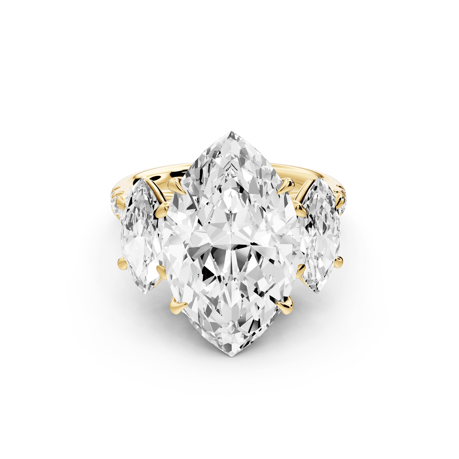 Mia - 5ct 18k yellow gold marquise Trellis Basket Diamond Pavé half band Engagement Ring - Mr. Alex Jewelry