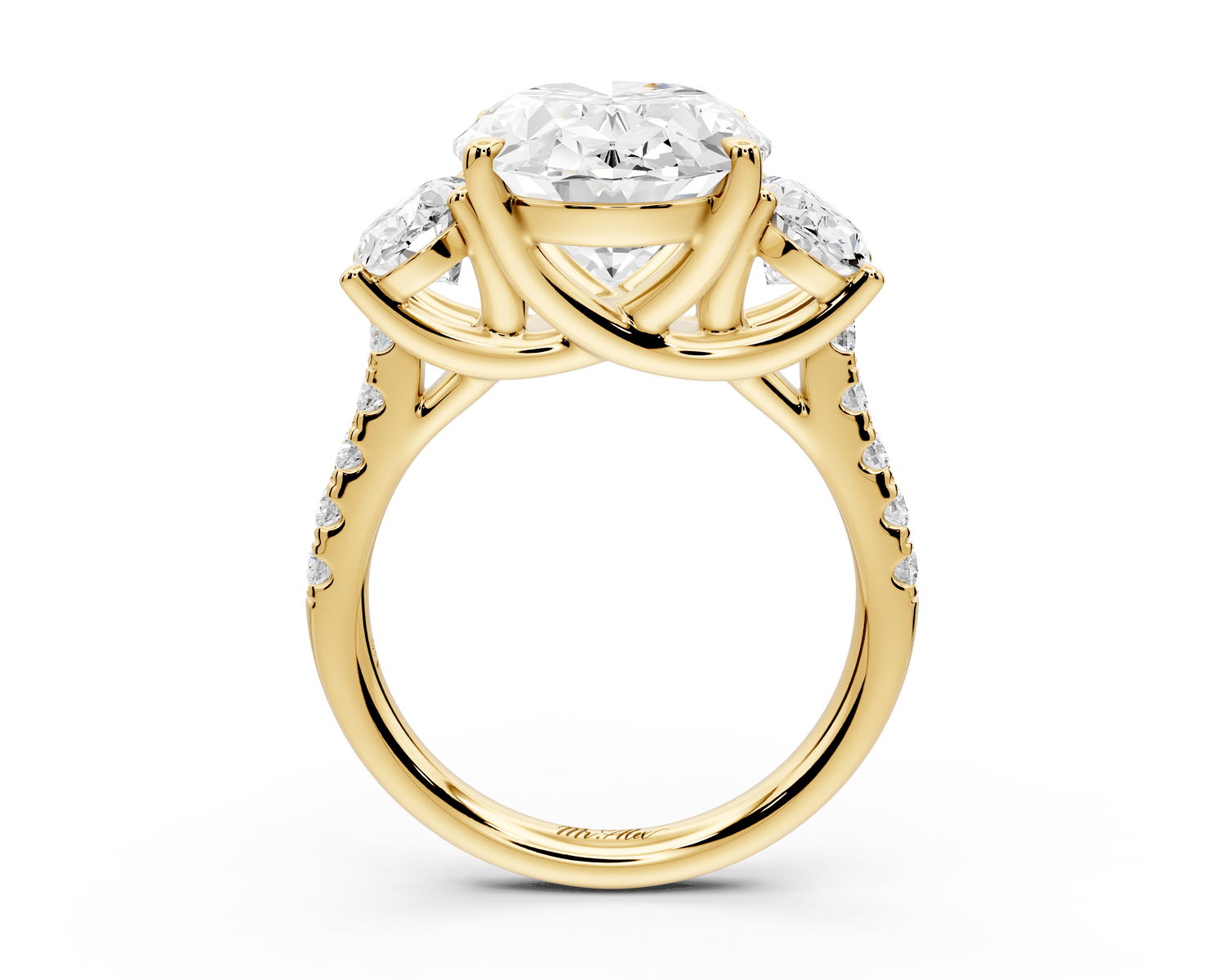 Mia - 5ct 18k yellow gold oval Trellis Basket Diamond Pavé half band Engagement Ring - Mr. Alex Jewelry