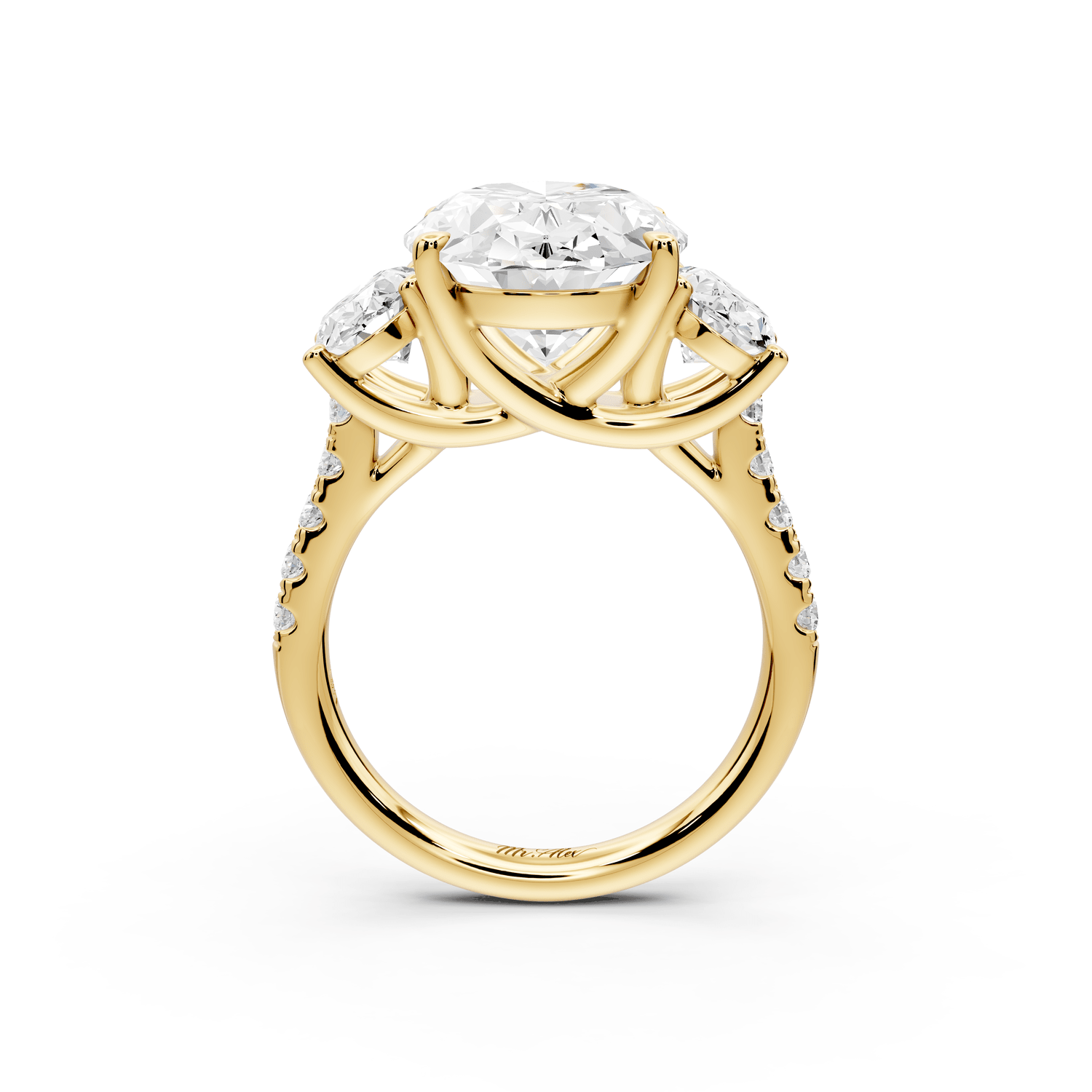 Mia - 5ct 18k yellow gold oval Trellis Basket Diamond Pavé half band Engagement Ring - Mr. Alex Jewelry