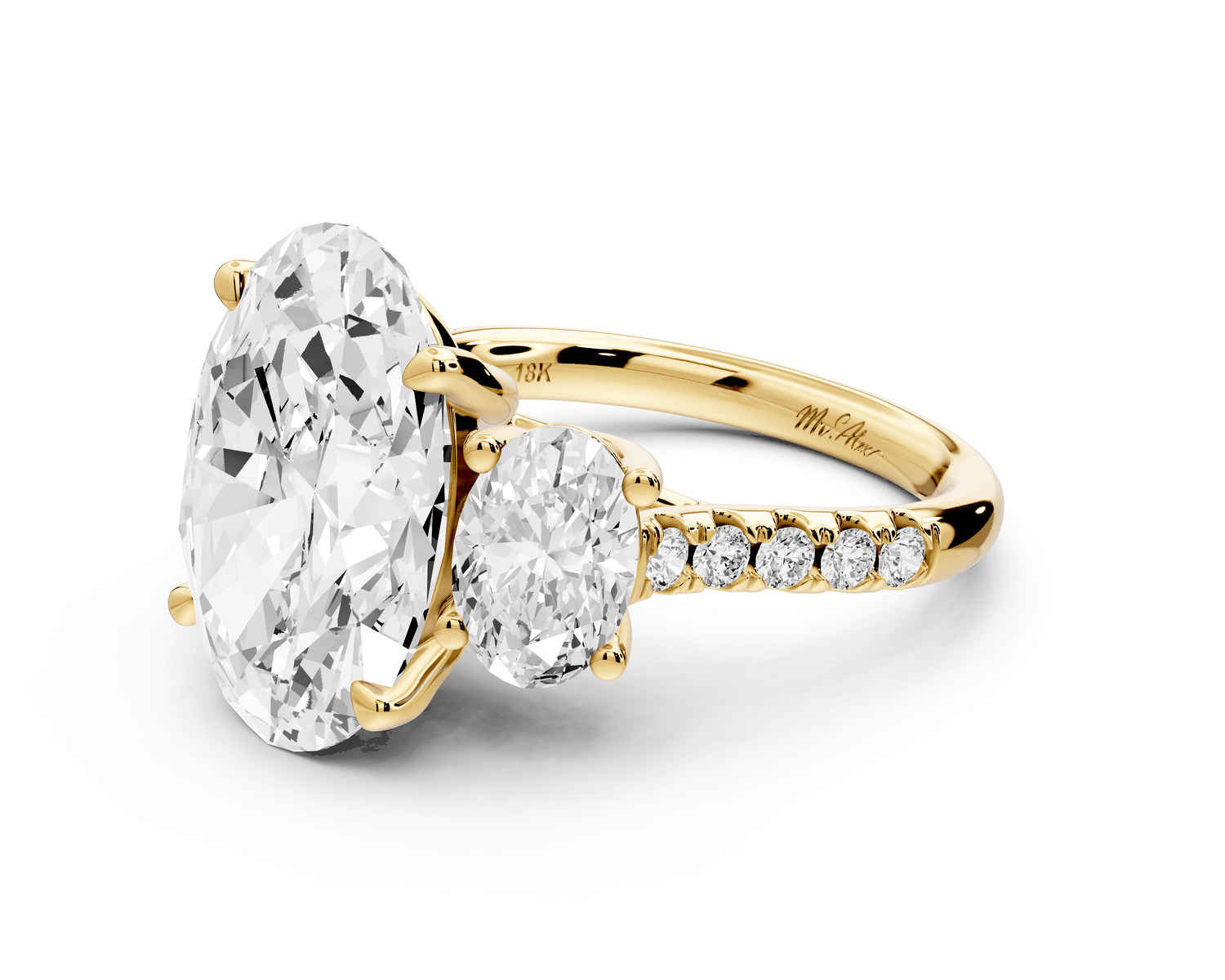 Mia - 5ct 18k yellow gold oval Trellis Basket Diamond Pavé half band Engagement Ring - Mr. Alex Jewelry