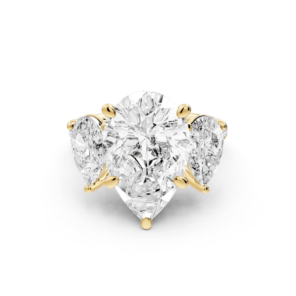 Mia - 5ct 18k yellow gold pear Trellis Basket Diamond Pavé half band Engagement Ring - Mr. Alex Jewelry