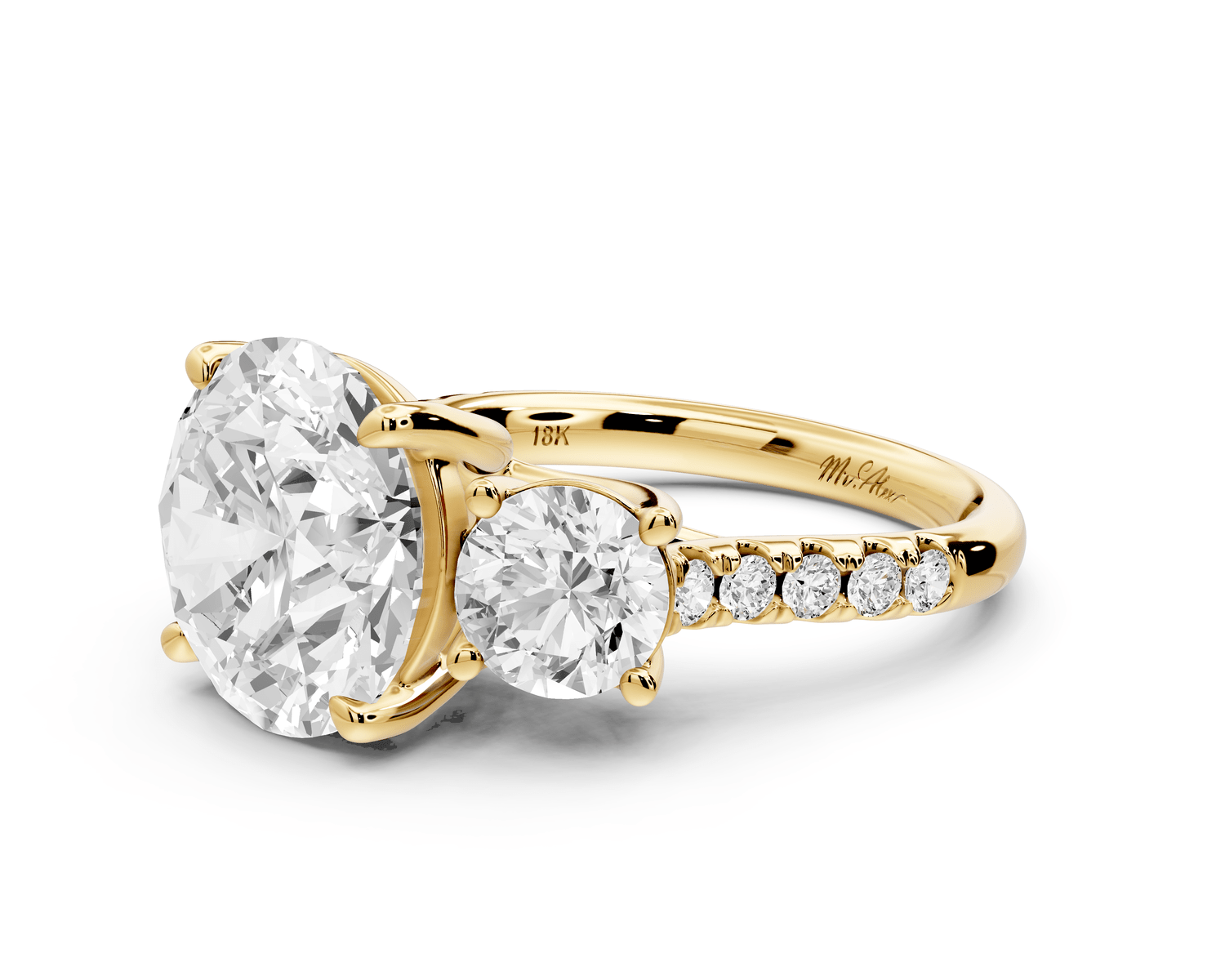Mia - 5ct 18k yellow gold round Trellis Basket Diamond Pavé half band Engagement Ring - Mr. Alex Jewelry